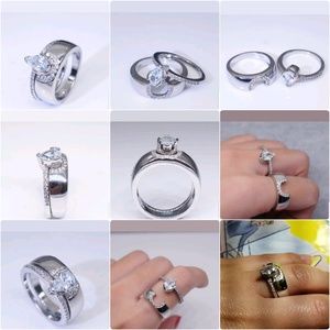 Pear Cut White Sapphire Silver Ring Set